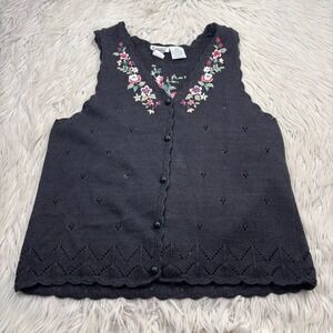 Vintage Capacity Women's L Floral Embroidered Knit Vest Grandmacore Dopamine
